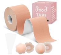 Forhome Lot de 2 Boob Tape, Adesivo Seno Reggiseno Invisibile, Kit di Nastro per Tape Seno, Impermeabile e Traspirante per Sollevamento del Seno e Supporto toracico,Beige Chiaro, Taglia Unica