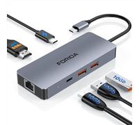 FORIDA Hub Ethernet USB-C 6 in 1 adattatore multiporta USB-C con 4K@60Hz HDMI, 2 USB 3.2, 1 USB C 3.2, 100 W USB C PD, RJ45, adatto per MacBook/Dell/Lenovo, iPhone 15, iPhone 15 Pro Max