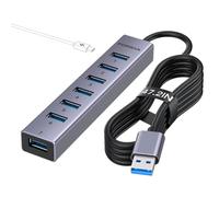 FORIDA Hub multiporta USB a 8 porte con 7 porte dati USBA 3.0 con 5 Gbps, cavo lungo 3.0 adattatore splitter con porta 5 V/3 A, distributore USB A in alluminio per PC, laptop (USB A, 120 cm grigio)