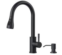 FORIOUS Miscelatore da Rubinetto cucina con dosatore di sapone, Rubinetto Miscelatore estraibile a 2 modalità di getto, miscelatore monocomando acqua calda e fredda, Nero Matte
