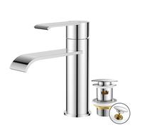 FORIOUS Rubinetto Bagno Lavabo con Piletta, Miscelatore Monocomando, Rubinetto a Cascata con Altezza Beccuccio 98MM, Design Moderno，Cromo
