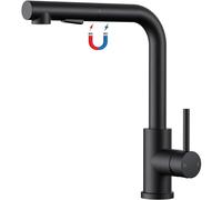 FORIOUS Rubinetto Cucina, Miscelatore Cucina con Doccetta Magnetica Estraibile, 2 Funzioni di Getto e Girevole a 360°, Rubinetto Lavello Cucina in Acciaio Inox a Forma L, Nero Matte
