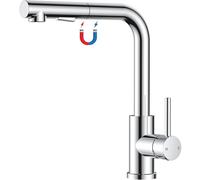 FORIOUS Rubinetto Cucina, Miscelatore Cucina con Doccetta Magnetica Estraibile, 2 Funzioni di Getto e Girevole a 360°, Rubinetto Lavello Cucina in Acciaio Inox a Forma L, Cromo Lucido