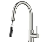 FORIOUS Rubinetto Cucina, Miscelatore Cucina Estraibile, Rubinetto Lavello Cucina con Curvatura Alta con 2 Modalità, Rotazione a 360°, Acciaio Inossidabile
