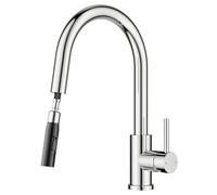 FORIOUS Rubinetto Cucina, Miscelatore Cucina Estraibile, Rubinetto Lavello Cucina con Curvatura Alta con 2 Modalità, Rotazione a 360°, Cromo Lucido