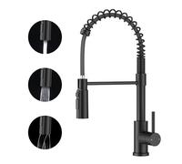 FORIOUS Rubinetto Cucina, Rubinetto Lavello Cucina Estraibile, Miscelatore Cucina con Maniglia Singola e 3 Funzioni, Rubinetto per Lavello con Molla Girevole a 360°, Nero Matte