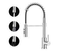 FORIOUS Rubinetto Cucina, Rubinetto Lavello Cucina Estraibile, Miscelatore Cucina con Maniglia Singola e 3 Funzioni, Rubinetto per Lavello con Molla Girevole a 360°, Cromo Lucido
