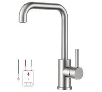 FORIOUS Rubinetto da cucina a bassa pressione, girevole a 360°, a forma di L, miscelatore per lavello con leva singola per 1 foro, adatto per l'uso in cucine di famiglia e camper, in acciaio inox