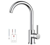 FORIOUS Rubinetto da cucina a bassa pressione, girevole a 360°, rubinetto per lavello con leva singola per 1 foro, altezza erogatore 230 mm, cromato lucido