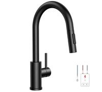 FORIOUS Rubinetto da Cucina a Bassa Pressione, Rubinetto Lavello Cucina con Spruzzatore Manuale, 2 Modalità di Spruzzo e 360° Girevole, Miscelatore Cucina, Installazione Semplice, Nero Matte