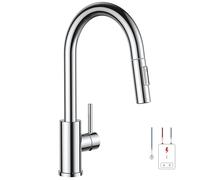 FORIOUS Rubinetto da Cucina a Bassa Pressione, Rubinetto Lavello Cucina con Spruzzatore Manuale, 2 Modalità di Spruzzo e 360° Girevole, Miscelatore Cucina, Installazione Semplice, Cromo Lucido