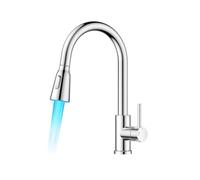 FORIOUS Rubinetto da Cucina LED con Indicatore di Temperatura e Cold Start, Rubinetto Cucina Estraibile con 2 Modalità di Getto, in Acciaio Inox, Miscelatore Monocomando Girevole a 360°, Cromo Lucido