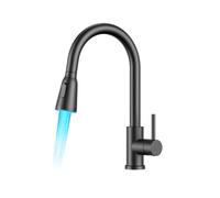 FORIOUS Rubinetto da Cucina LED con Indicatore di Temperatura e Cold Start, Rubinetto Cucina Estraibile con 2 Modalità di Getto, in Acciaio Inox, Miscelatore Monocomando Girevole a 360°, Nero Opaco