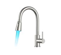 FORIOUS Rubinetto da Cucina LED con Indicatore di Temperatura e Cold Start, Rubinetto Cucina Estraibile con 2 Modalità di Getto, in Acciaio Inox, Miscelatore Monocomando Girevole a 360°