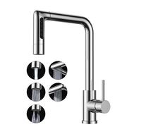 FORIOUS Rubinetto Lavello Cucina, Miscelatore Cucina con Doccetta Estraibile, 5 Modalità, Acciaio Inox Girevole a 360°, Maniglia Singola per Acqua Calda e Fredda Rubinetto Miscelatore, Cromo Lucido