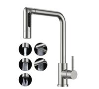 FORIOUS Rubinetto Lavello Cucina, Miscelatore Cucina con Doccetta Estraibile, 5 Modalità di Spruzzo, Acciaio Inox Girevole a 360°, Maniglia Singola per Acqua Calda e Fredda Rubinetto Miscelatore