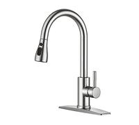 FORIOUS Rubinetto Lavello Cucina, Miscelatore Cucina con Doccetta Estraibile, Acciaio Inox Ad Alta Pressione Orientabile a 360° Monocomando, Nickel