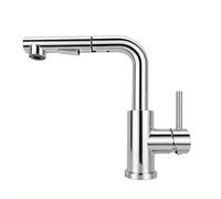 FORIOUS Rubinetto Lavello Cucina, Miscelatore Cucina con Doccetta Estraibile, Rubinetto Miscelatore in Acciaio Inox a L, 2 Tipi di Getto e Girevole a 360°, Altezza Beccuccio 210mm, Cromo Lucido
