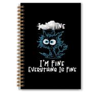 Foritho Taccuino divertente con gatto stressato, It's I'm Fine Everything is Fine, forniture per ufficio per gatti, diario regalo con gattino nero, diario divertente a spirale con animali, 14 x 20 cm