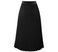 FORKIS Gonne eleganti gonne lunghe da donna tinta unita plissettata elegante gonna lunga gonna nera, A, XL