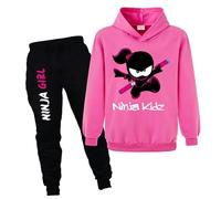 Forlcool Ninja Kidz Merch Felpe+Pantaloni 2 pz Tute per Bambini Comodi Abiti Casual, Rosso rosato, 5-6 Years