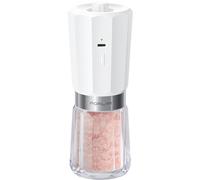 FORLIM Macina Sale o Pepe Elettrico a Gravità con 2 Velocità, 800mAh Ricaricabile, Funzione di Pulizia Auto-Inversa, Macina Pepe con LED Bianco, Nocciolo di Macinazione in Ceramica, Bianco