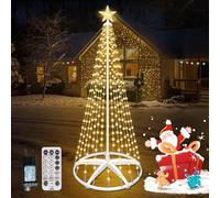 Forlivese Luci Albero di Natale con Stella,12 Modalità Luci per Albero Di Natale con Telecomando per Esterni da Giardino o Balcone Bianco Caldo 154LED