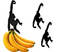 Forlush 2 Pezzi Porta Banana Scimmia, Pratico Supporto per Frutta e Banana, Scimmia Porta-frutta Con Gancio, Adatto per la Conservazione Quotidiana in Cucina, in Camera da Letto, Ecc.（Nero）