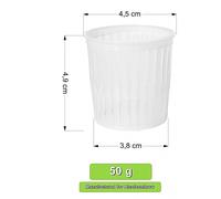 100 x Forma plastica per formaggio 4.5x3.8cm h: 4.9cm - 50g - Caciotta, Ricotta, Forme e fuscelle, Forme formaggio