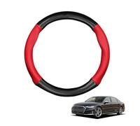 Forma Rotonda in Coprivolante Auto Pelle Microfibra Fibra di Carbonio per A8 2018-2024 Traspirante e Antiscivolo Copertura di Volante Protezione per Volante Auto,Red
