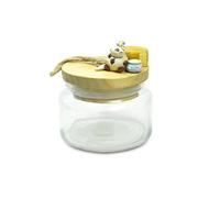 Formaggera Mucca Alice, Barattolo in Vetro 400 ml con Tappo e Cucchiaino in Legno, 10x10x11 cm
