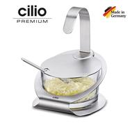 FORMAGGIERA 200ml CON CUCCHIAIO IN ACCIAIO INOX SATINATO E VETRO "CILIO" GERMANY