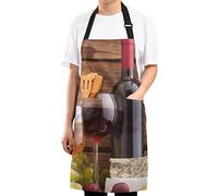 Formaggio,uva e bottiglie di vino Vini su tavola di legno Grembiule regolabile in stile retrò con 2 tasche,Grembiule da cucina impermeabile per Chef Cafe Giardinaggio Disegno Pulizia Lavori donna
