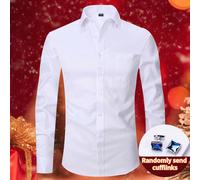 [Formal Essential] Camicia da uomo con polsini alla francese 1 pezzo, camicia per matrimonio, testimone, affari e banchetti (gemelli omaggio casuali) Si prega di controllare la taglia prima dell'acqui