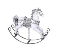 Formano - Cavallo a dondolo, 25 cm, decorazione natalizia invernale, colore: bianco e argento