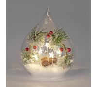 formano Gocce decorative a LED, in vetro, 16 cm, abete e bacche, con timer | Con neve e stelle luminose, per l'inverno e il periodo natalizio, sono necessarie 3 batterie AA