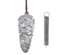 formano Perni a LED in vetro con timer, 25 cm, decorazione invernale con neve e bacche, luce d'atmosfera con scatola della batteria, decorazione da appendere illuminata per Natale, finestre e
