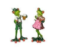 formano Set di 2 rane divertenti da 17 cm, statuetta decorativa dipinta a mano in pietra artificiale, scultura della casa della rana bavarese