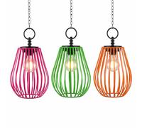 formano Set di 3 lanterne solari da 22 cm, in metallo con sensore crepuscolare e batteria - IP44 per esterni, per balcone, terrazza e giardino protetto, catena da 40 cm con gancio