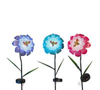 formano Set di 3 luci solari da giardino a LED a forma di fiore con ape, in metallo, con sensore crepuscolare, illuminazione decorativa da giardino, per aiuole, balcone, terrazza, altezza 92 cm