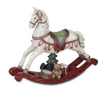 Formano Statuetta di natale decorativa Cavallo a dondolo in pietra artificiale bianco, rosso, vintage 21x18 cm