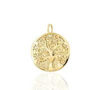 forme di Lucchetta - Ciondolo Albero della Vita in Oro Giallo 14 carati, Medaglia Diamantata diametro 17mm, Charms e Ciondoli per Catenina (fino a 4mm) per Donna Ragazza