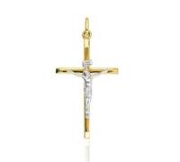 forme di Lucchetta - Gesu Cristo Crocifisso in Oro Bianco e Giallo 14kt - Croci e Ciondoli per Collane (fino a 4mm) - Unisex Uomo Donna