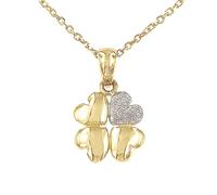 forme di Lucchetta - Quadrifoglio Portafortuna con effetto Polvere di Diamante in Oro Giallo 9 carati, Catenina lunga 45cm riducibile a 42, Collane d'Oro Vero per Regalo Donna Ragazza