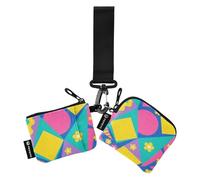 Forme geometriche colorate Fiori gialli Portafogli da polso doppio per le donne piccolo portafoglio portatile con portachiavi per Lady 2 Pcs tarjetas de crédito para