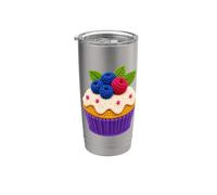 Forme Mania Retro all'uncinetto con bacche e cupcake Bicchiere termico in acciaio inox doppia parete