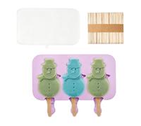 Forme per Ghiaccioli,Stampo in Silicone a 3 Scomparti a Forma di Pupazzo di Neve con Coperchi e 50 Bastoncini di Legno - Stampo per Ghiaccioli - per Barrette di Cioccolato e Dolci Fatti in Casa Feste