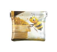 Formiche che trasportano cibo personalizzato piccolo portamonete in pelle impermeabile carta organizzatori chiave per donne ragazze, ape buona fortuna Raccolta Miele, 1 size, moderno