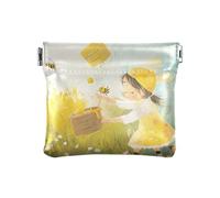 Formiche che trasportano cibo personalizzato piccolo portamonete in pelle impermeabile carta organizzatori chiave per donne ragazze, Prato di miele di raccolta delle api, 1 size, moderno