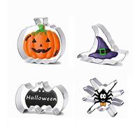 Formine Biscotti Halloween Set di 4, Acciaio Inox Formine Halloween per Biscotti, DIY Decorazioni Stampini Biscotti - Zucca, Ragno, Pipistrello, Strega Cappello
